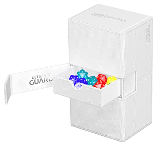 Ultimate Guard Flip 'n' Tray 200+ Deck Case for 200 Double-Sleeved TCG Cards + Dice Tray White Independent Magnetic Closure & Microfiber Lining 200